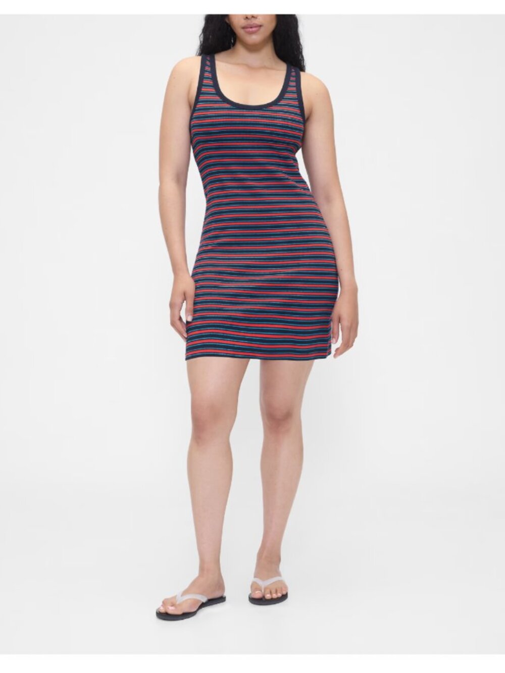 NWOT GAP Navy Blue & Red Stripe Rib Knit Mini Sleeveless Tank Dress Sz L
